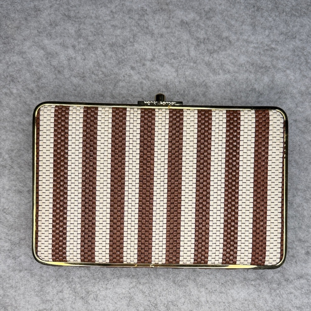 Henri Bendel Striped Brown and Cream Clutch